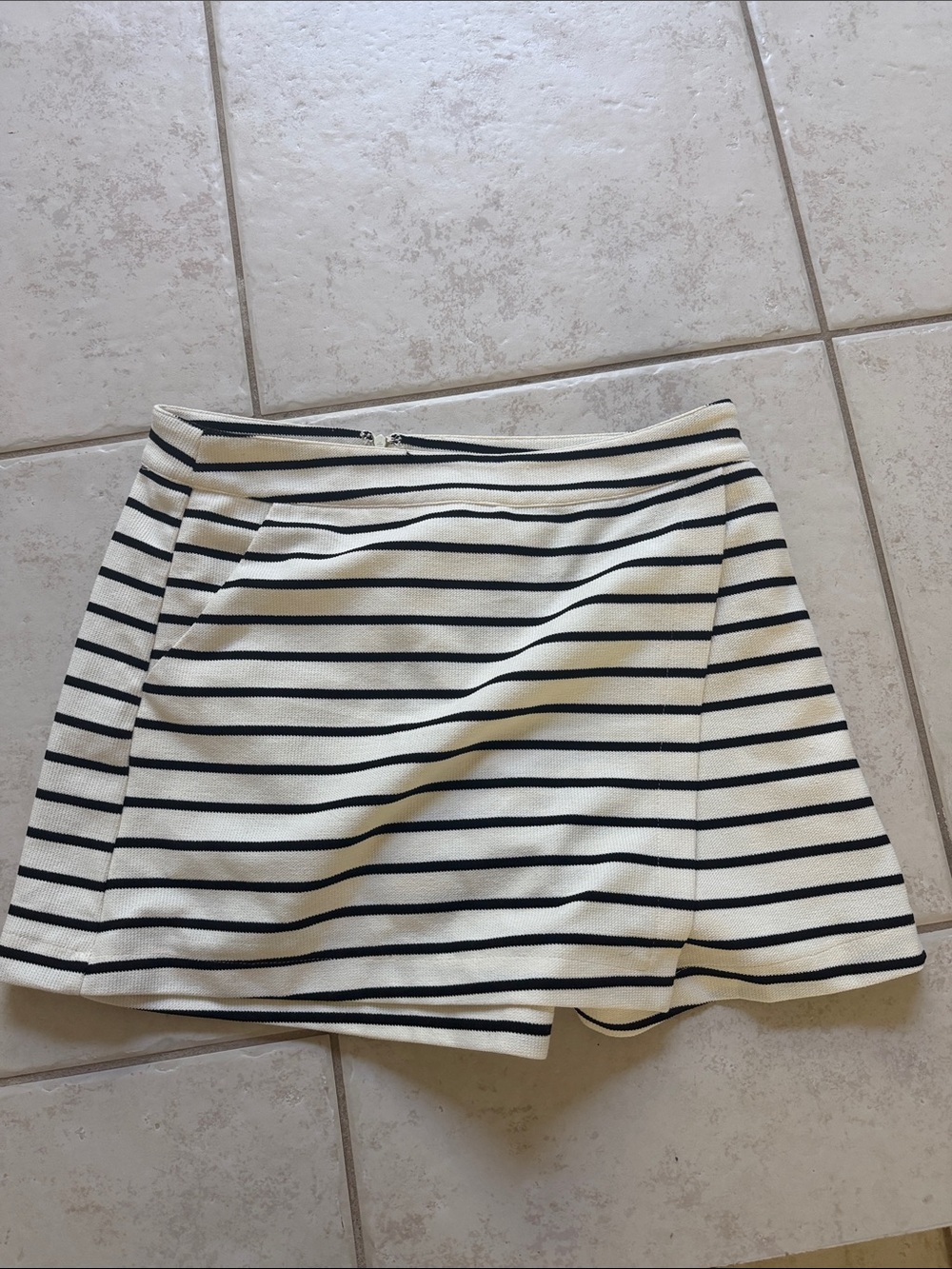 fab'rik Black and Cream Striped High-Waist Skort